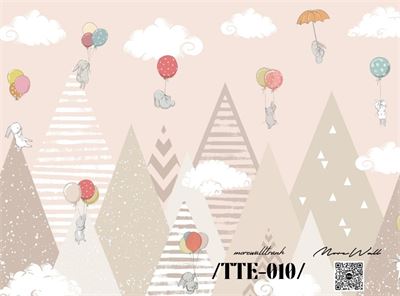 Mẫu tranh dán tường trẻ em chủ đề núi mây trời 