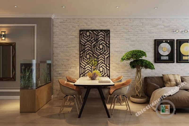 Bàn ăn đẹp với thiết kế đơn giản phù hợp với chung cư diện tích hạn chế mang đến sự hiện đại, tiện nghi Mẫu nội thất chung cư đẹp