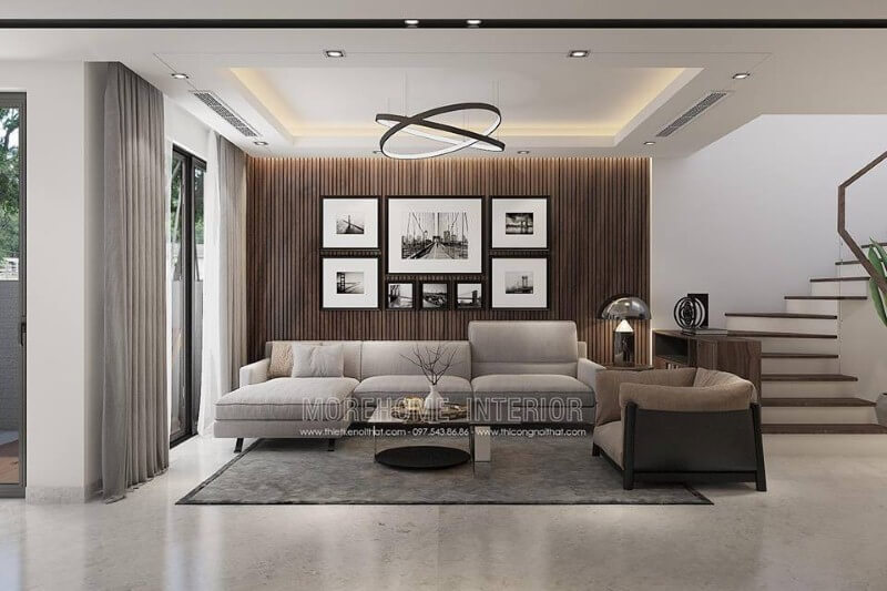 Tranh phong cảnh đen trắng ốp tường phòng khách đẹp, sang trọng. Thiết kế phòng khách nhà phố