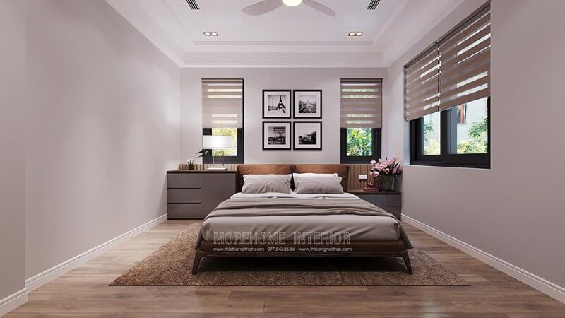 Mẫu giường ngủ gỗ tự nhiên cao cấp với thiết kế chân có tab đầu giường chắc chắn tạo cảm giác an toàn, thư giãn cho giấc ngủ