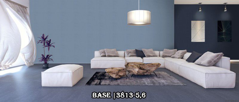 Phòng khách trở nên hiện đại, tinh tế hơn với sự kết hợp giữa 2 mẫu giấy dán tường Base 3813-5 và 3813-6.