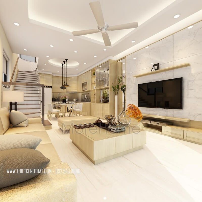 Lựa chọn đá lát sàn vân mây sáng với màu sắc đồng điệu với không gian nội thất cho thấy gia chủ là một người tinh tế và thẩm mỹ