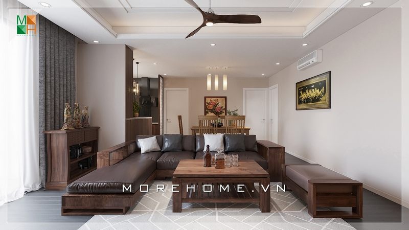 Thiết kế nội thất phòng khách chung cư hiện đại, cách bố trí ấn tượng bằng gỗ tự nhiên tạo nên sự tinh tế và lịch lãm cho không gian tiếp khách