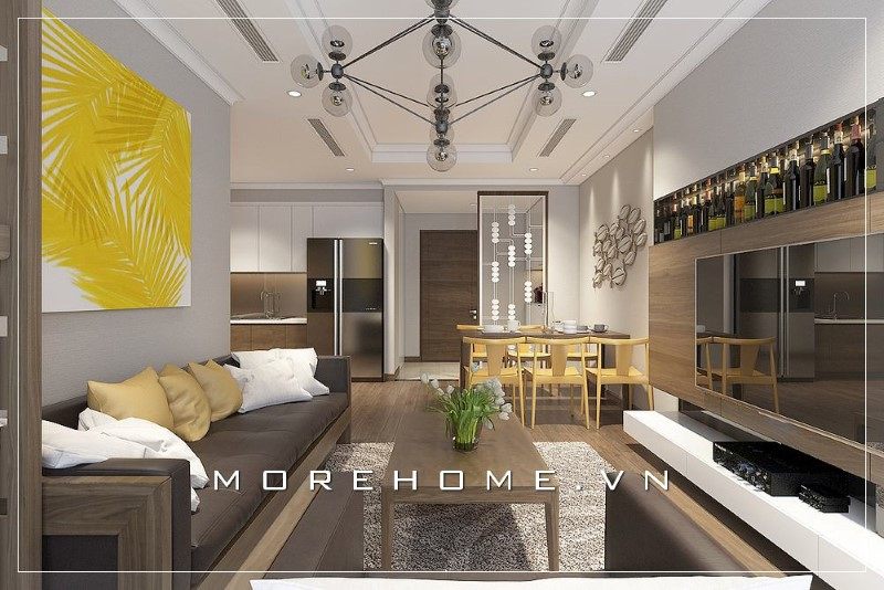 Mẫu thiết kế phòng khách chung cư hiện đại ấn tượng và độc đáo cho không gian thêm đẹp tiện nghi.