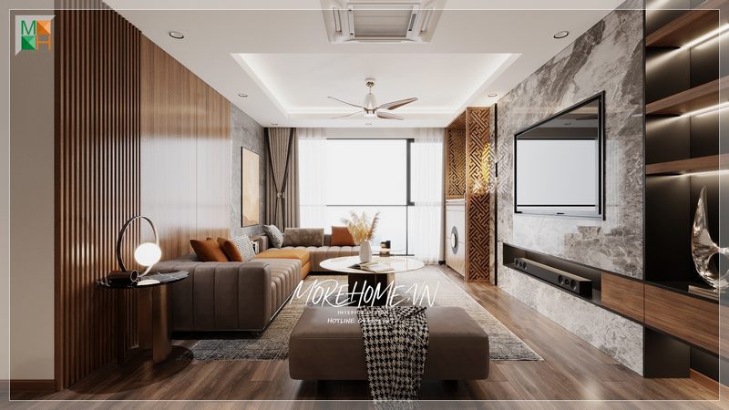 Bàn trà phòng khách hình tròn giúp tô điểm thêm giá trị thẩm mỹ và sự thân thiện cho không gian tổ ấm của gia đình.