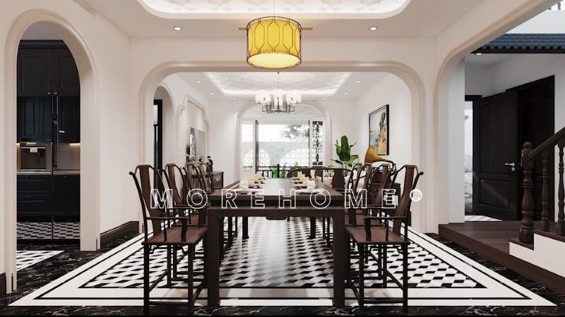 Bộ bàn ghế phòng ăn gỗ tự nhiên cao cấp có thiết kế độc đáo, phong cách tân cổ điển sang trọng.