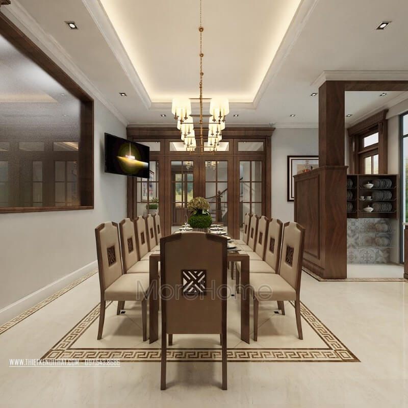 Bàn ghế phòng ăn được làm từ gỗ óc chó có thiết kế đẹp cho biệt thự.